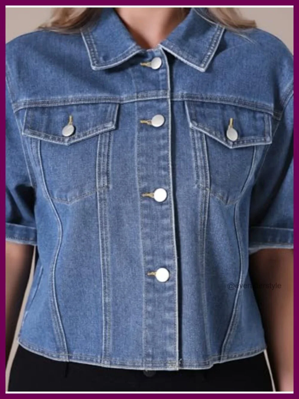 Women's Cropped Denim Jacket Short Sleeve Casual Lightweight